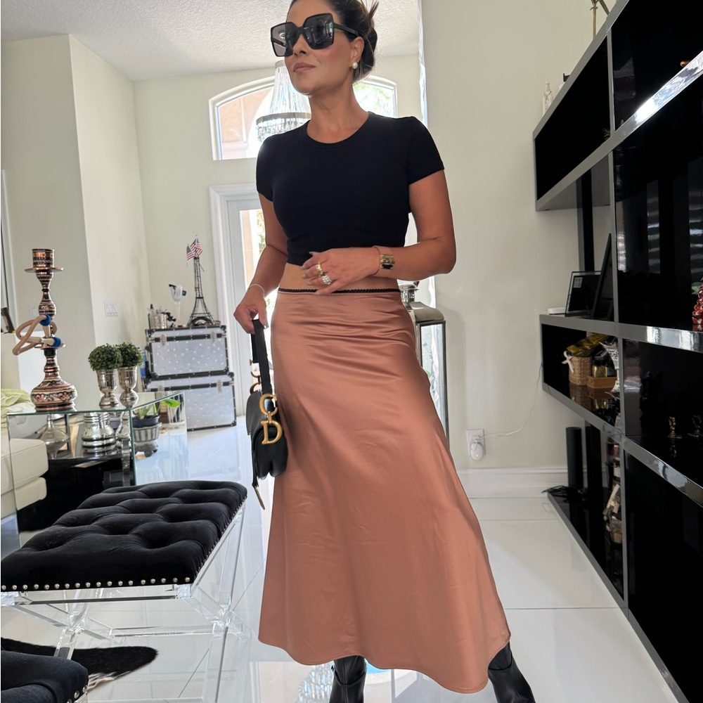 Zara Copper Satin Maxi Skirt